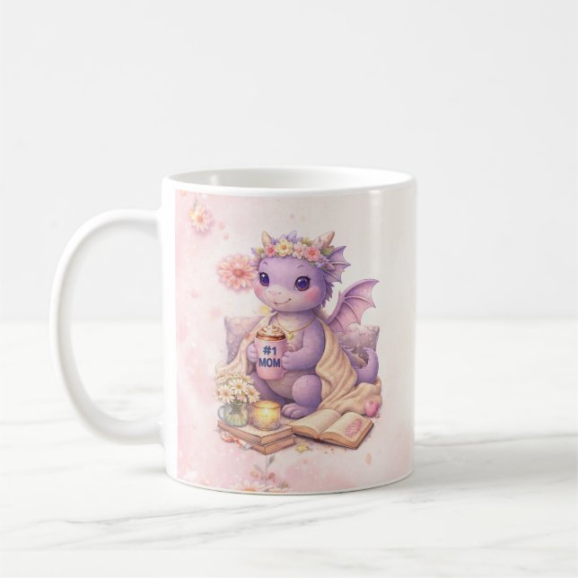 Caneca de Café Dragão Lavanda Fofo (Esquerda)
