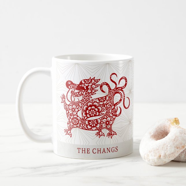 Caneca De Café Dragão Lunar Personalizado de Ano Novo Chinês (Com Donut)