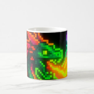 Caneca De Café Dragão Neon Pixel - Design da Chama da Arcade Retr