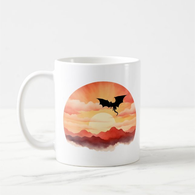 Caneca De Café Dragão Silhuetado contra um pôr do sol (Esquerda)