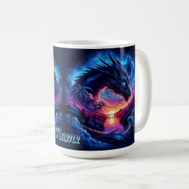 Caneca De Café Dragão Silhuetado contra um Sunset Vibrante