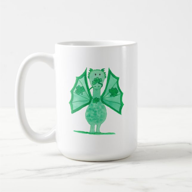 Caneca De Café Dragão Verde Com Trevos (Esquerda)