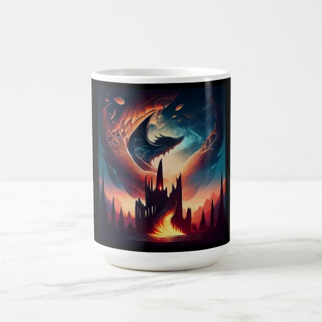 Caneca De Café Dragão Voando Sobre O Reino (Centro)