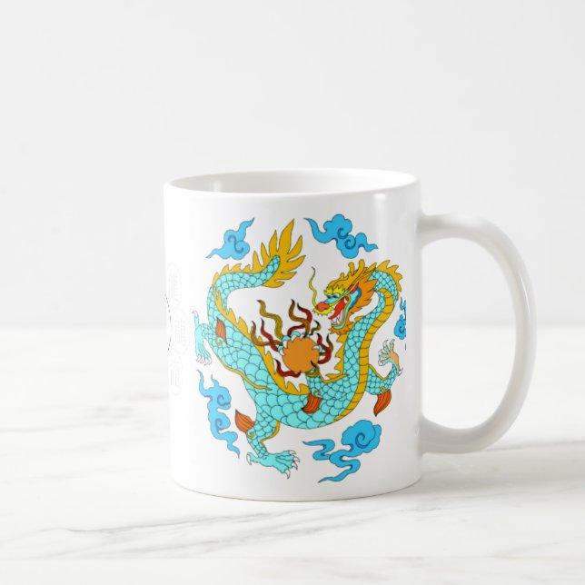 Caneca De Café Dragões azuis chineses (v7) (Direita)
