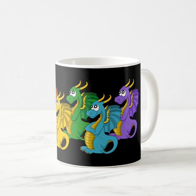 Caneca De Café Dragões de desenho animado coloridos como um arco- (Frente Esquerda)