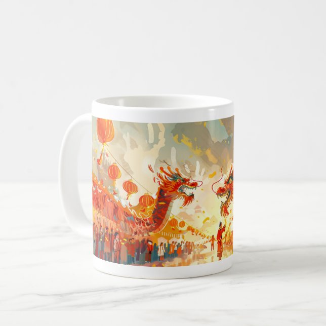 Caneca De Café Dragon Parade - Design 2 (Frente Esquerda)