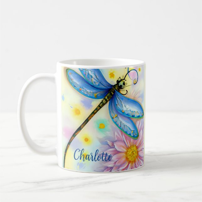 Caneca De Café Dragonfly Azul-Cria, Personalizar (Esquerda)