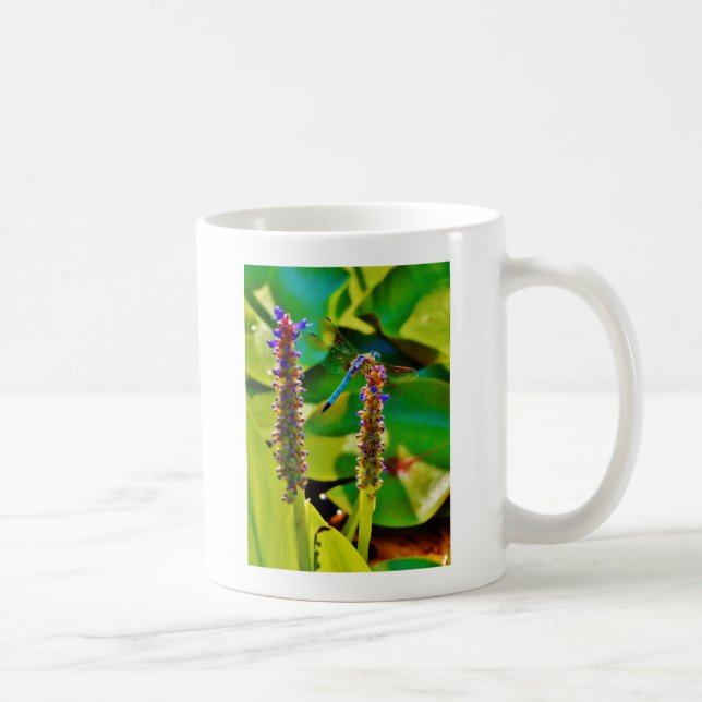 Caneca De Café Dragonfly azul e flores (Direita)