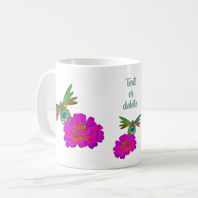 Caneca De Café Dragonfly Cuja Flor Zinnia É Personalizada (Frente Esquerda)