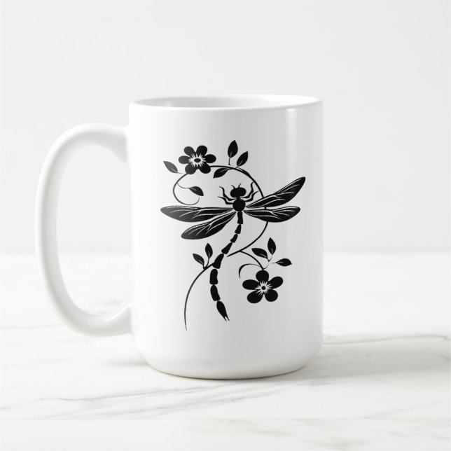 Caneca De Café Dragonfly Elegante e Floral (Esquerda)