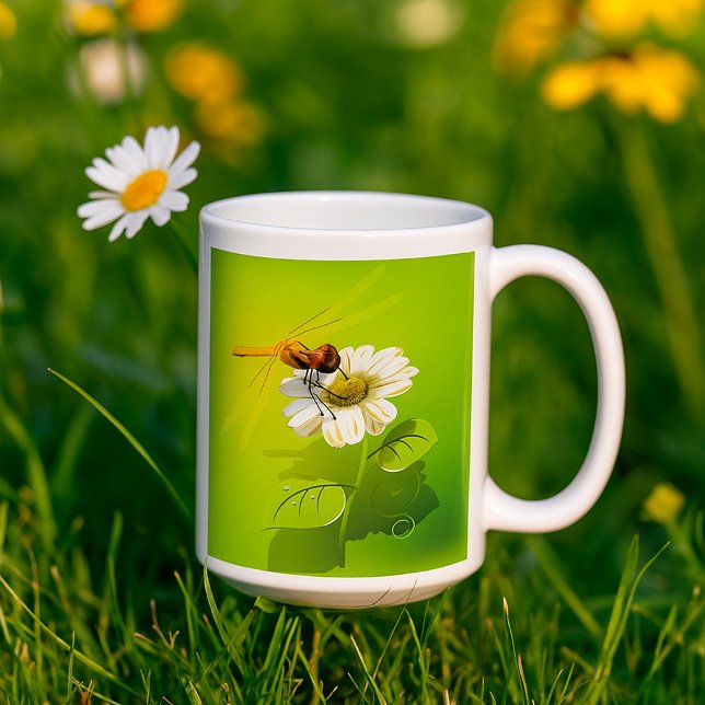 Caneca De Café Dragonfly Em Uma Lata De Café Flor (Criador carregado)