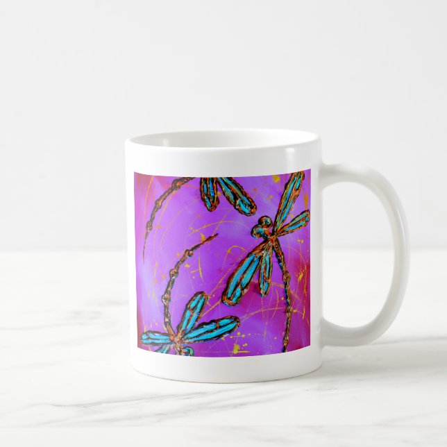 Caneca De Café Dragonfly Flor Elétrico Rosa (Direita)
