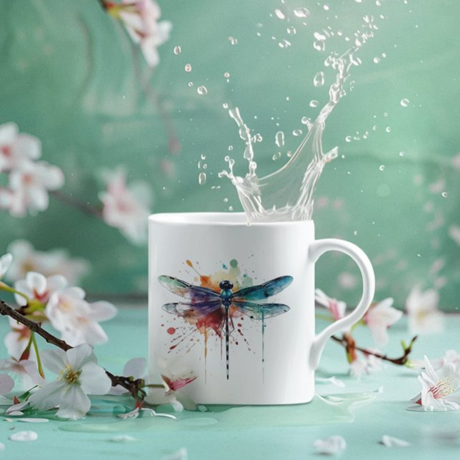 Caneca De Café Dragonfly Vibrante Aquarela (Criador carregado)