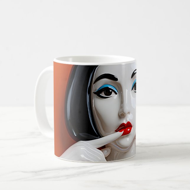 Caneca De Café Drama de Lábios Vermelhos (Frente Esquerda)