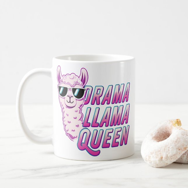 Caneca De Café Drama Llama Rainha Cute Llama com mulheres de ócul (Com Donut)