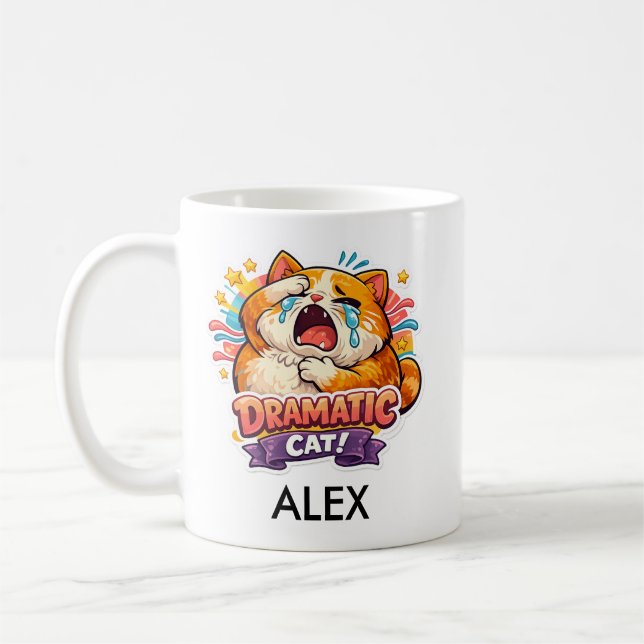 Caneca De Café Dramatic Cat Funny Crying Cartoon Art Reaction (Esquerda)