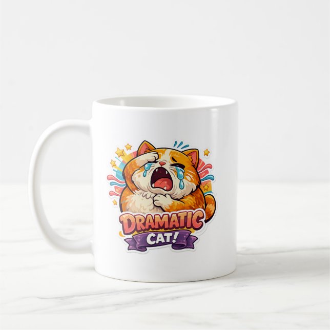 Caneca De Café Dramatic Cat Funny Crying Cartoon Art Reaction (Esquerda)