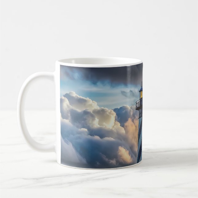 Caneca De Café Dramatic Lighthouse Seascape with Stormy Waves (Esquerda)