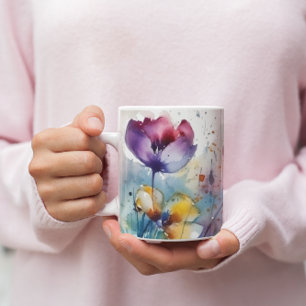 Caneca De Café Dreamscape Garden: Abstrato Watercolor Flowers