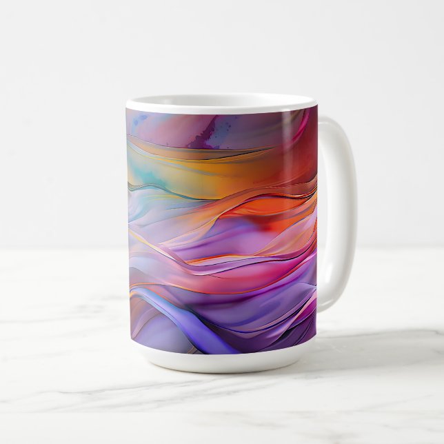 Caneca De Café "Dreamscape Waves" Arte Abstrato Contemporânea (Frente Esquerda)