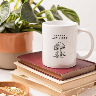 Caneca De Café Dreamy Art Vibes – Hand-Drawn Mushroom Aesthetic 