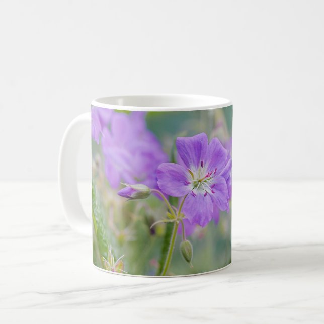 Caneca De Café Dreamy Lilac Wildflower Geranium Foto E Nome (Frente Esquerda)
