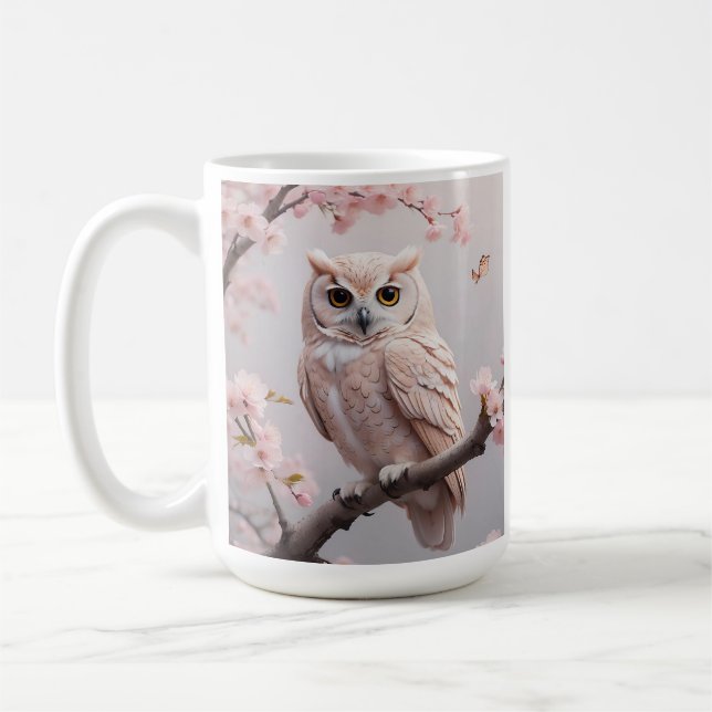 Caneca De Café Dreamy Pink Cherry Blossoms Owl (Esquerda)