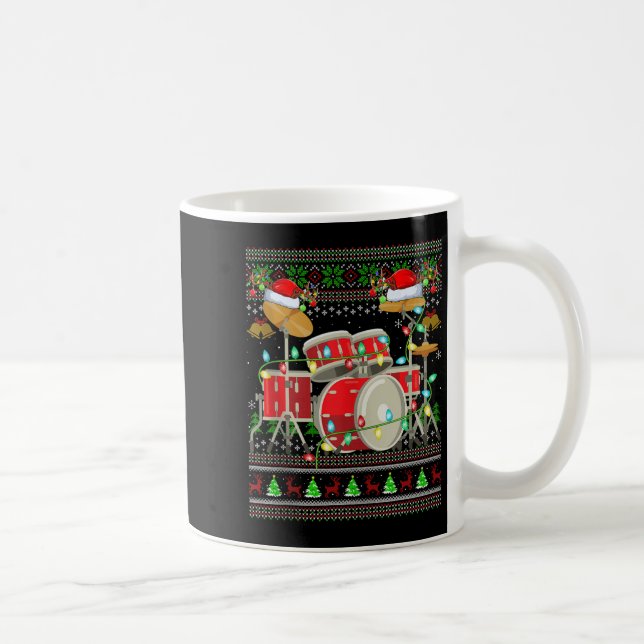 Caneca De Café Drum Ugly Christmas Sweater Musical Drum Player Dr (Direita)