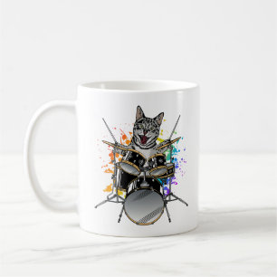 Caneca De Café Drummer Gato Tocando Tambores