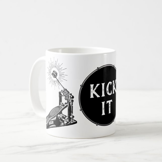 Caneca De Café Drummer KICK IT Bass Drum Pedal Pedal Banda Drumag (Frente Esquerda)
