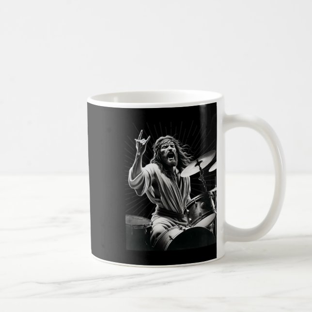 Caneca De Café Drummer Rock Jesus Batendo (Direita)