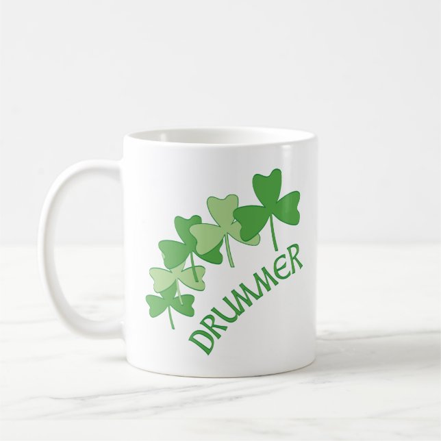 Caneca De Café Drummer Shamrocks Verde Descrito (Esquerda)