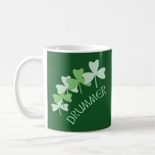 Caneca De Café Drummer Shamrocks Verde Descrito