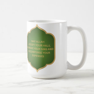 Caneca De Café Dua para Hajji em Árabe e Inglês Verde
