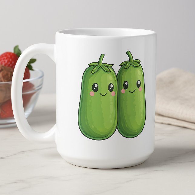 Caneca De Café Duas ervilhas em um doce Kawaii (Criador carregado)