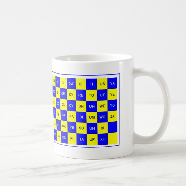 Caneca De Café Duas Letras Palavra Azul e Amarelo Inglês (Direita)