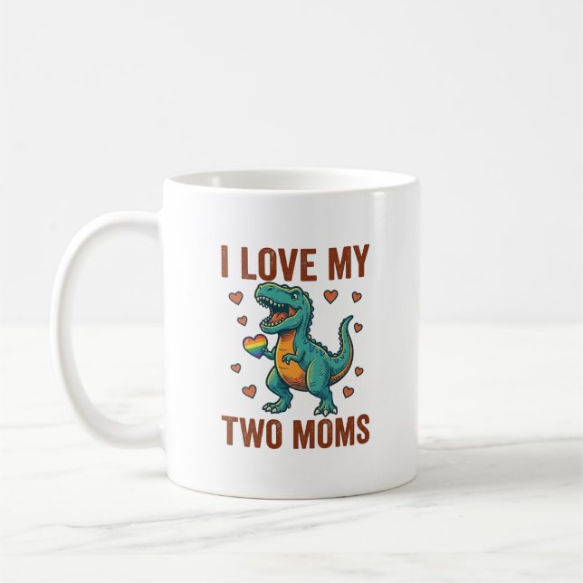 Caneca De Café Duas Mães Orgulho Camisa Vector T Design de Dinoss (Esquerda)