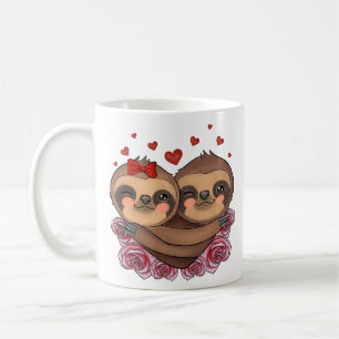 Caneca De Café Duas preguiças no amor abraçando o Dia de os namor