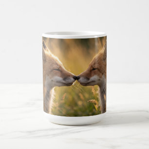 Caneca De Café Duas Raposas Vermelhas Fungando uma na Outra na Gr