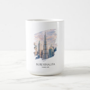 Caneca De Café Dubai Burj Khalifa Cidade de Luxo Aquarela da Pais