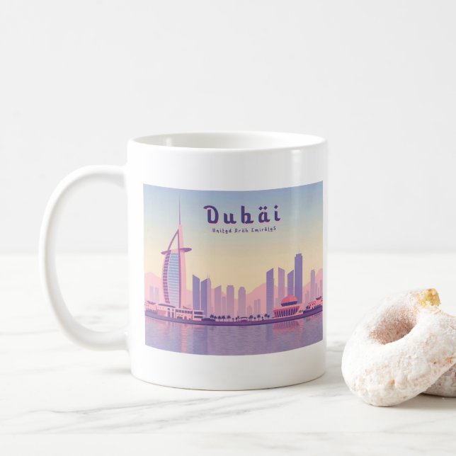 Caneca De Café Dubai UAE Burj Khalifa Pastel Design Viagem (Com Donut)