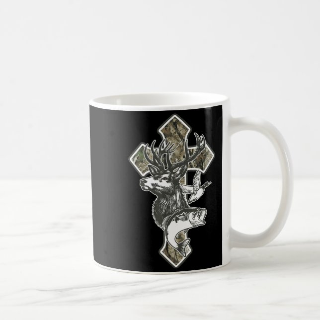 Caneca De Café Duck Deer Dove Camo Cross Christian Hello Hunting  (Direita)