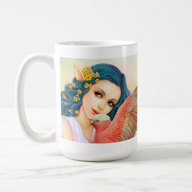 Caneca De Café Duende de cabelo azul e seu galah (Esquerda)