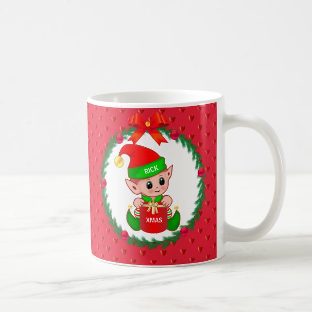Caneca De Café Duende de Natal, grinalda de pinheiro, bolas verme (Direita)