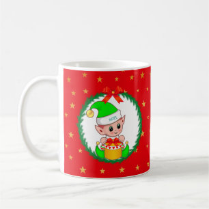 Caneca De Café Duende de Natal Verde Fofo, Coroa de Pinheiro & Es