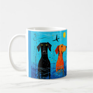 Caneca De Café "Duo Aquático de Alegria" - Cães Coloridos Surreai