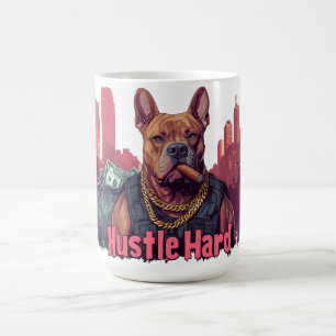 Caneca De Café Duro de Hustle - Cachorro Pitbull com Dinheiro e C