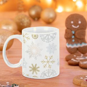 Caneca De Café Dusty Blue & Dourado Floco de neve