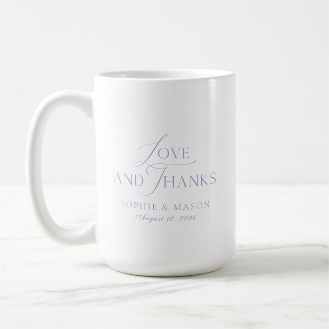 Caneca De Café Dusty Blue Love and Thanks Wedding Mug (Esquerda)