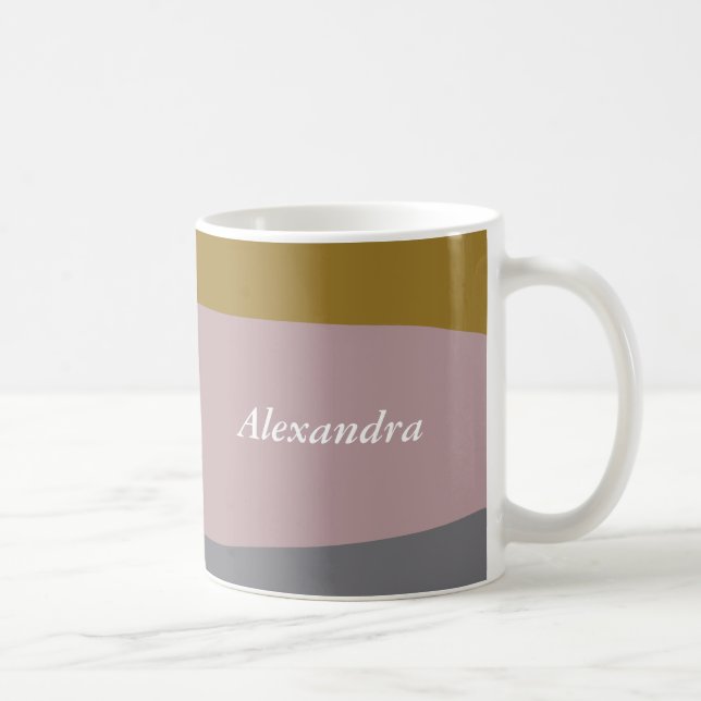 Caneca De Café Dusty Mauve Striped Art Nome Personalizado (Direita)